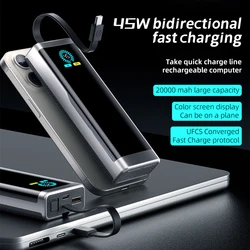 PD45W 20000mah Power Bank LCD Color Screen Built-in Line Small And Portable For Laptop Phone 2Type-C 1USB Two Way Fast Charging