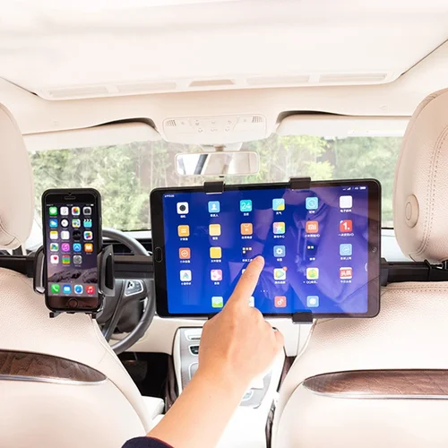 Imagen 2 del producto Soporte para teléfono y tableta para coche, soporte 2 en 1, reposacabezas para asiento trasero de camión y coche, soporte Universal para asiento trasero de iPad