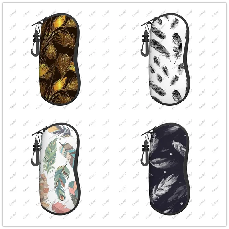 Feather Printing  Glasses Case Printed Travel Zipper Sunglasses Bag Pattern Classic Men's and Women's Storage Glasses Bag