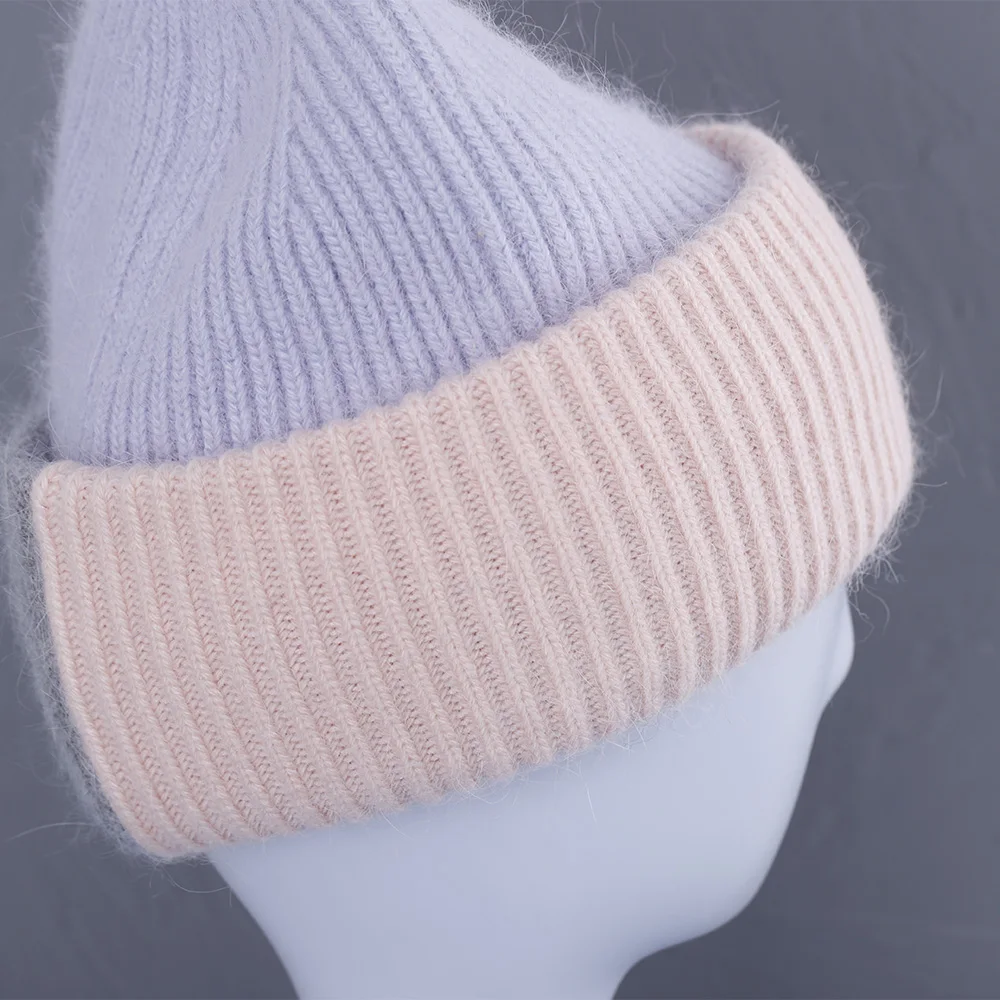 2023 Kaninchenfell-Wintermütze für Damen, Mützen, weich, warm, flauschig, rosa Farbe, Angora-Strickmütze, Skullies-Mützen zum kostenlosen Versand – Detail 13