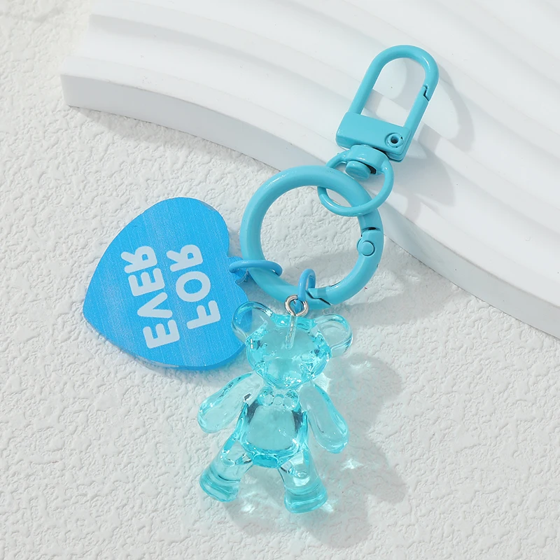 Handmade Acrylic Keychains Cute Bear Heart Love Key Rings For Women Men Friendship Gift Handbag Decoration Handmade Jewelry