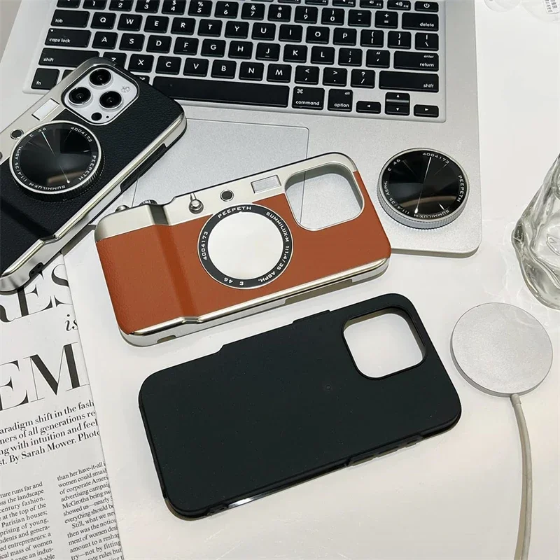 Retro Bluetooth Camera Phone Case with Magnetic Mirror Hard PC Cover for Magsafe IPhone 15 14 13 12 11 Pro Max i15 Macsafe Cases