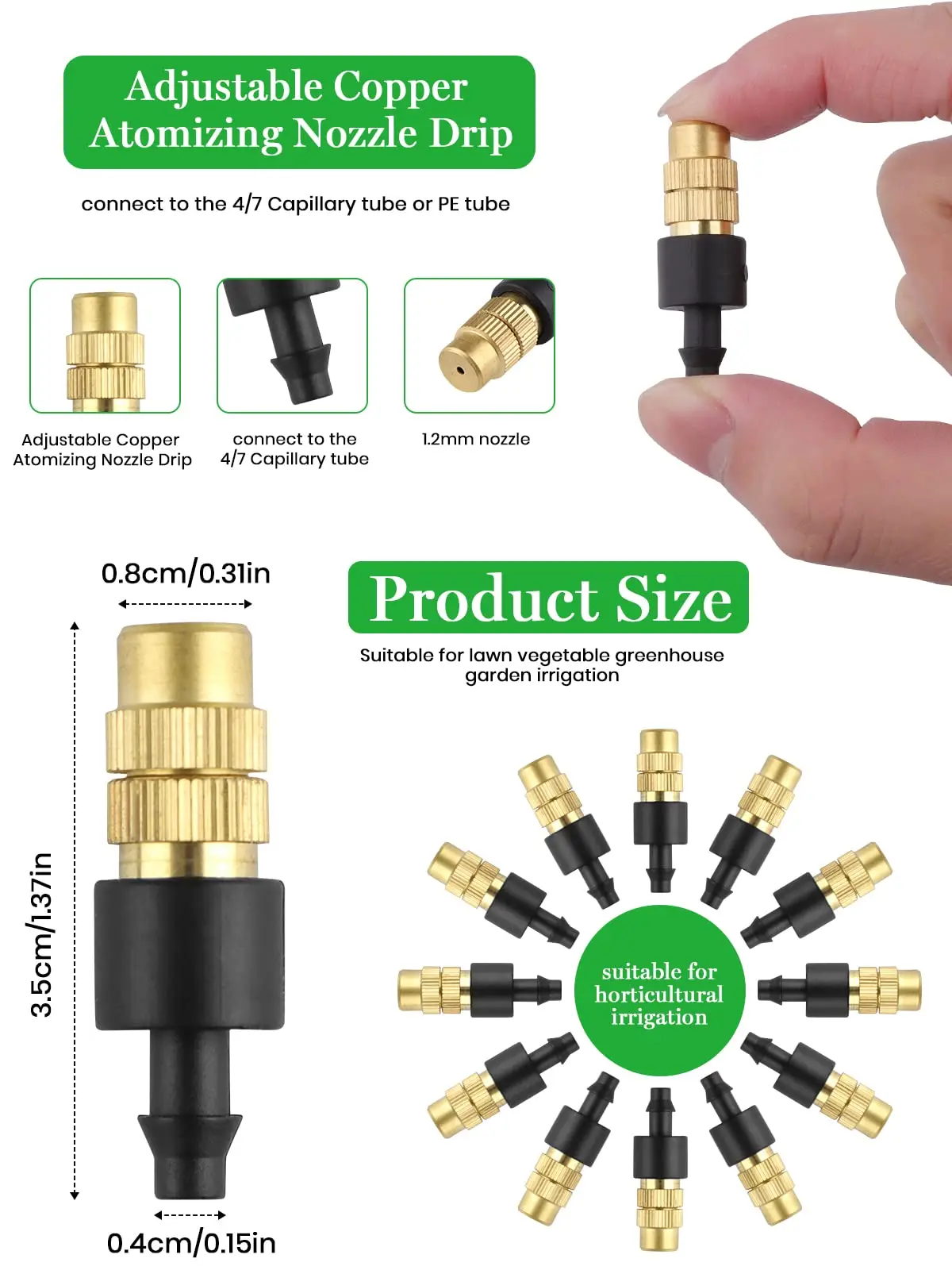 10pcs 4/7PVC Outdoor Misting Cooling System Garden Irrigation Watering 1/4'' Brass Atomizer Adjustable Garden Micro Sprinklers