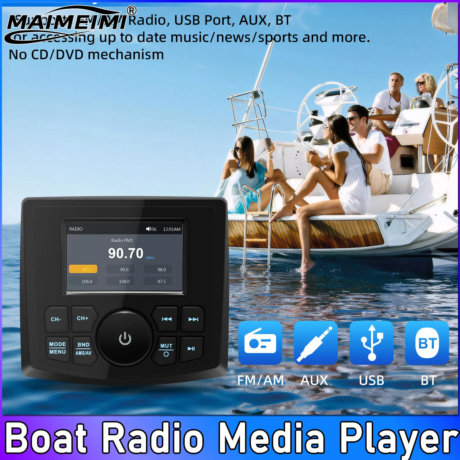 

MP5 морской радио лодка стерео Bluetooth-совместимый FM AM цифровой медиа аудиоплеер водонепроницаемый для яхты ATV UTV тележки для гольфа