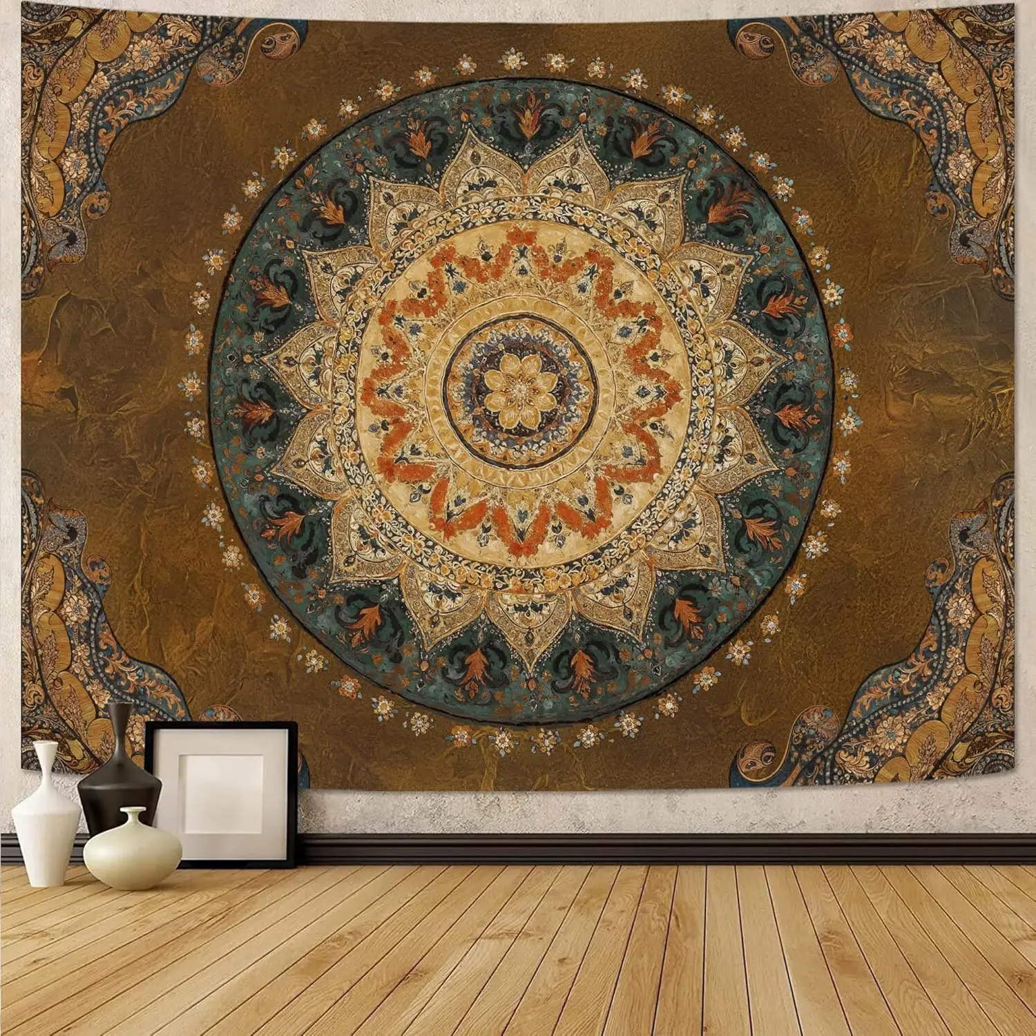 

Бохо Мандала Гобелен Настенный Хиппи Богемный Цветочный Медальон Индийский Гобелен Эстетический Большой Винтаж Коричневый Желтый