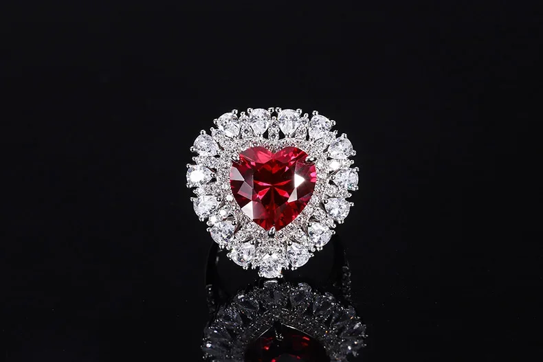S925 Silver Engagement Colorful Treasure Heart Shaped Full Set Ring Main Stone 12 * 12 Jewelry Wedding Ring