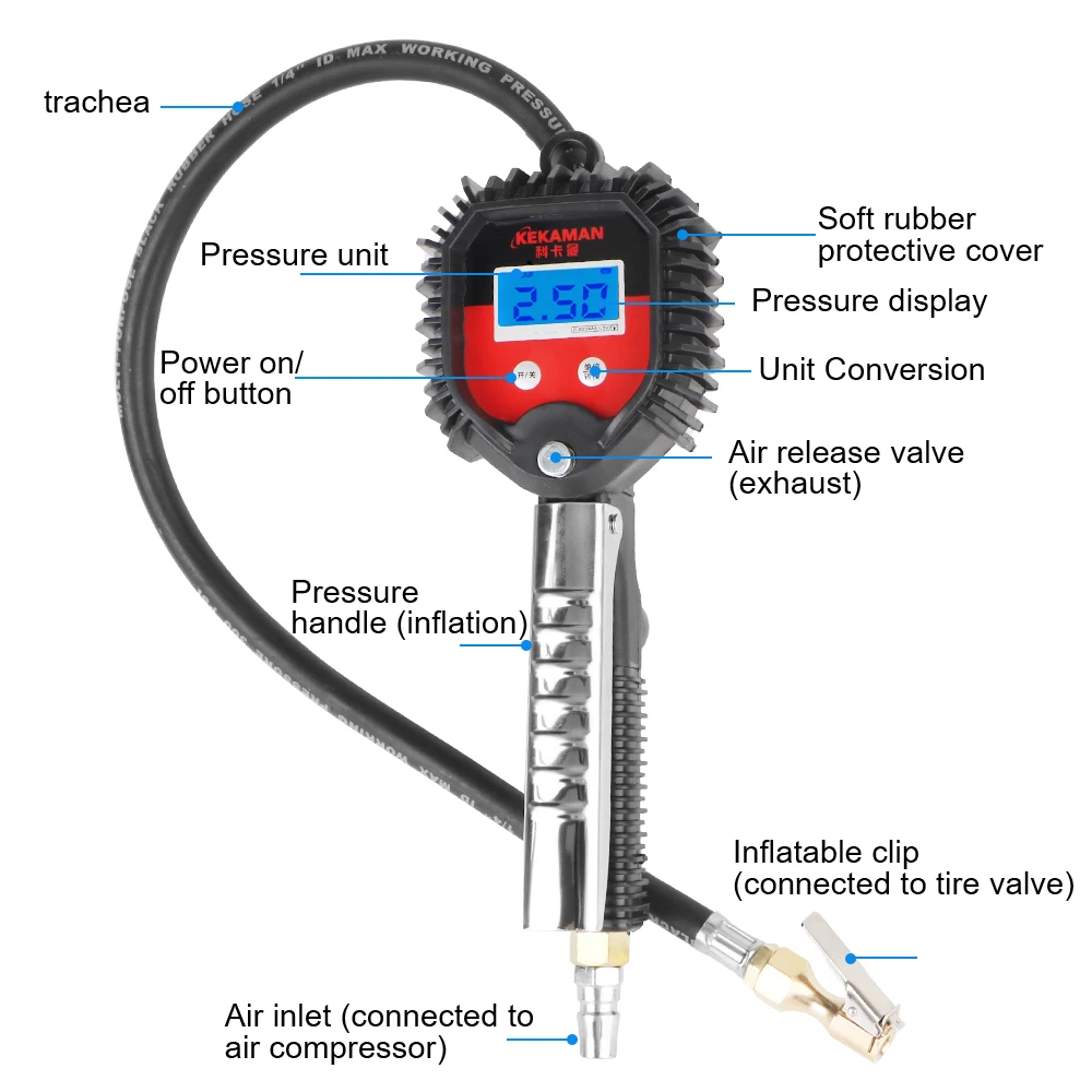 Inflator Pump Tools Multifunctional 0-16Bar Car Motorcycle Digital Tire Inflator Tire Air Pressure Monitoring Gauge Tester