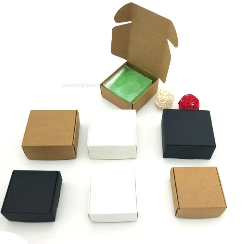 100pc 40 sizes Kraft paper box, brown cardboard handmade soap box, white craft paper gift box,black packaging jewelry box black