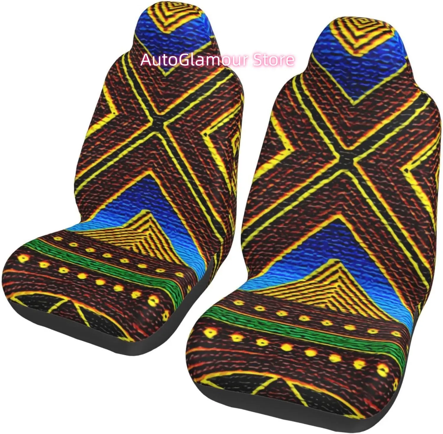 Afrocentric Tribal Motif Fashionable and Durable Car Seat Covers in Two Sets, Protecting The Car Seats