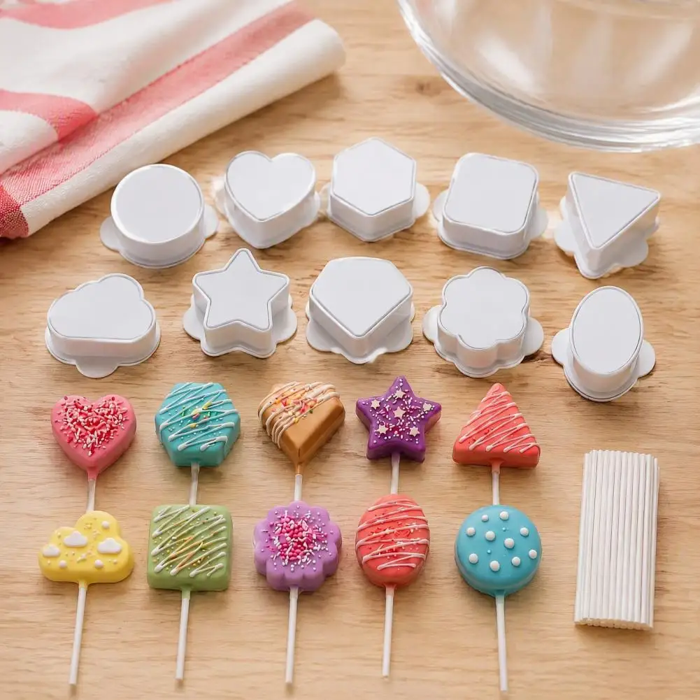 Juego de 10 moldes para cake pops con forma de corazón/nube/estrella/cuadrado/redondo, herramienta DIY para postres, dulces, chocolate y caramelos