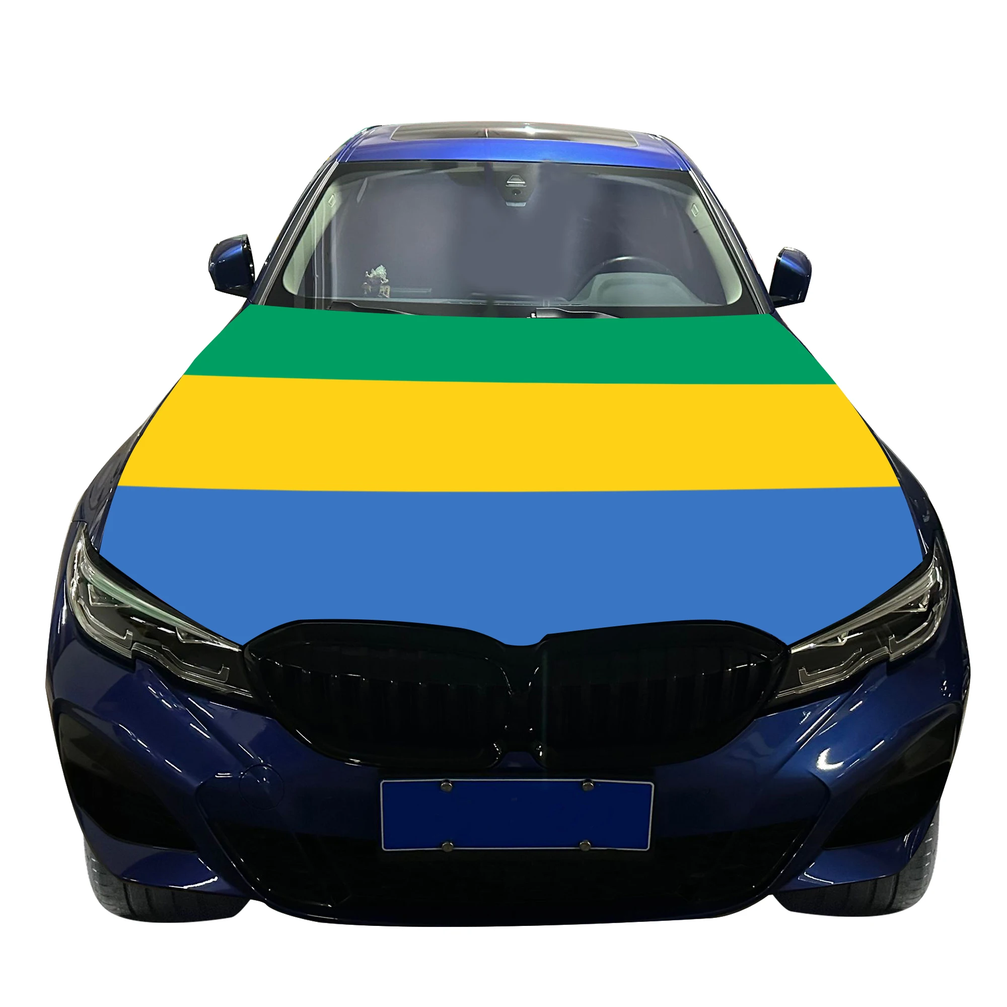 Gabon Car Hood Cover Flag  Universal Size Elastic Polyester 120x150cm for Car Decor