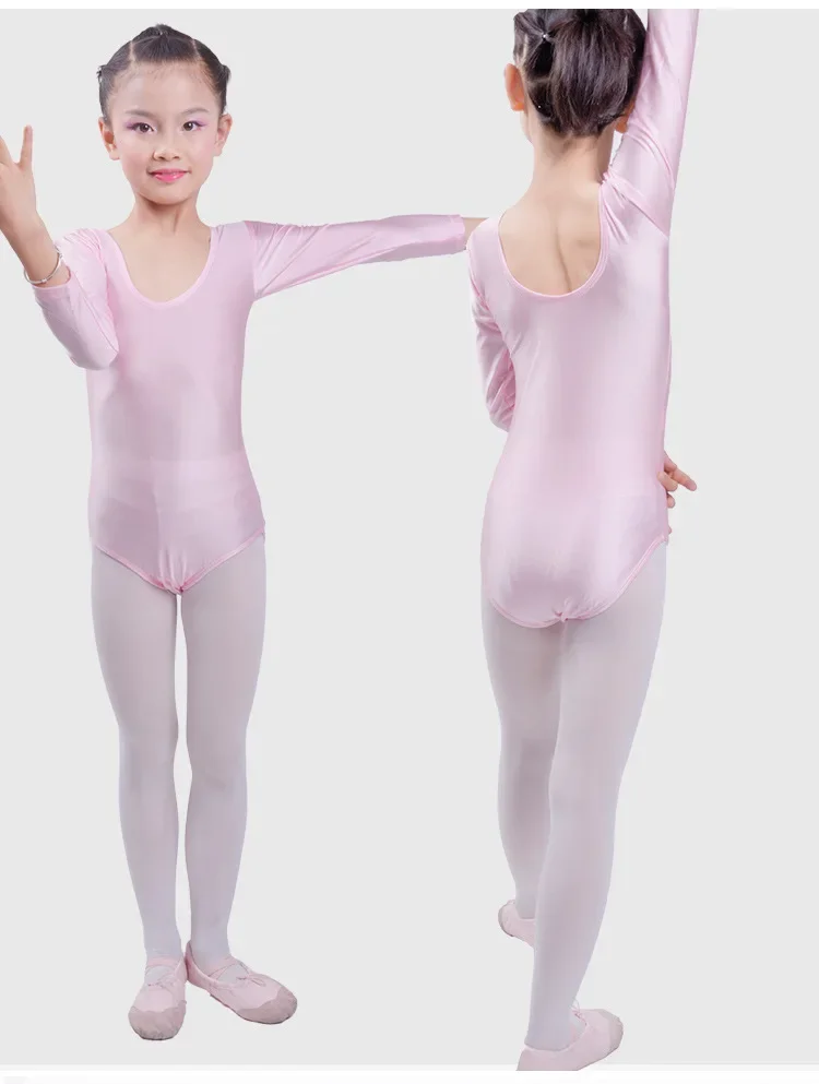 Ballet Manga Longa Feminina Collant, Roupa Corporal de Dança Infantil, Roupa de Bailarina, Ginástica Fille