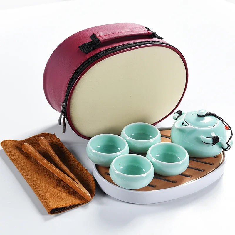 Ceramic Customize  Tea Set Portable Teapot Custom PatternsetOutdoor Travel Gaiwan Cups Ceremony Teacup Fine Gift