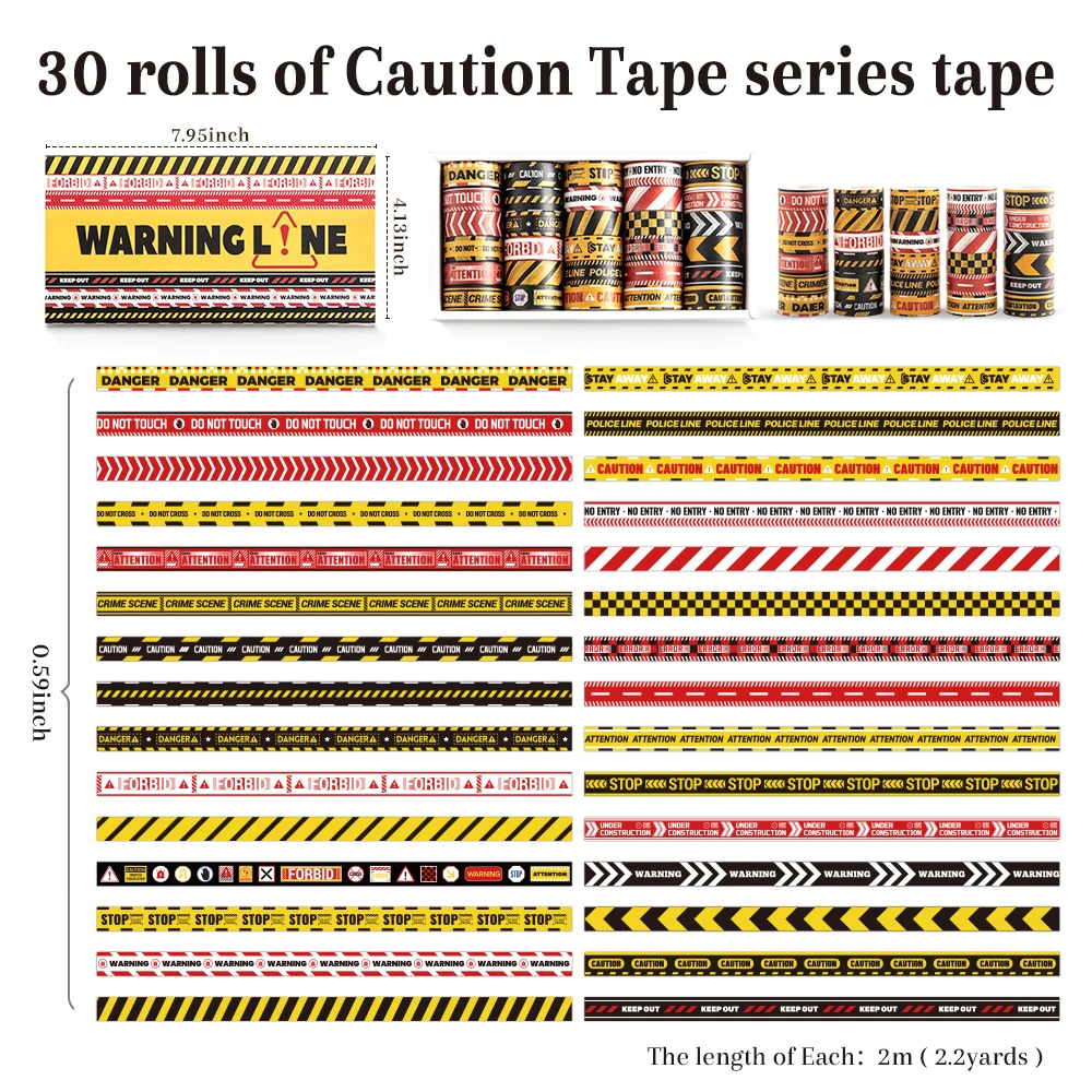 30 Rollen Vorsicht-Washi-Tape-Aufkleber, lebendige Farben, Planer-Zubehör, perfekt zum Markieren, Organisieren von DIY-Basteltagebüchern – Detail 8