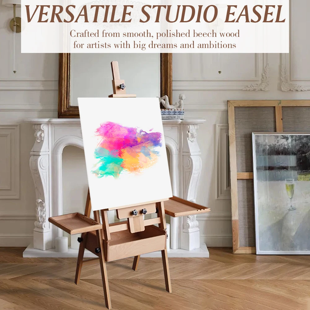 

Beech Foldable Flat Easel with Drawer Tray Oil Painting Stand Foldable Adjustable Easel for Children Sketch Oil Painting