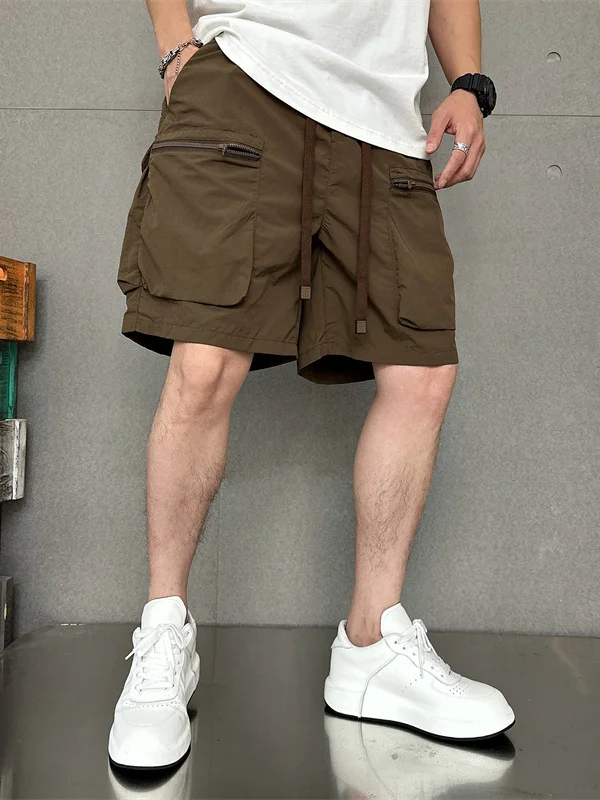 

Loose Fit Men's Workwear orts Summer Pure Color Wide Leg Five kets Retro Japanese Sle Casual Pants Straight Tube