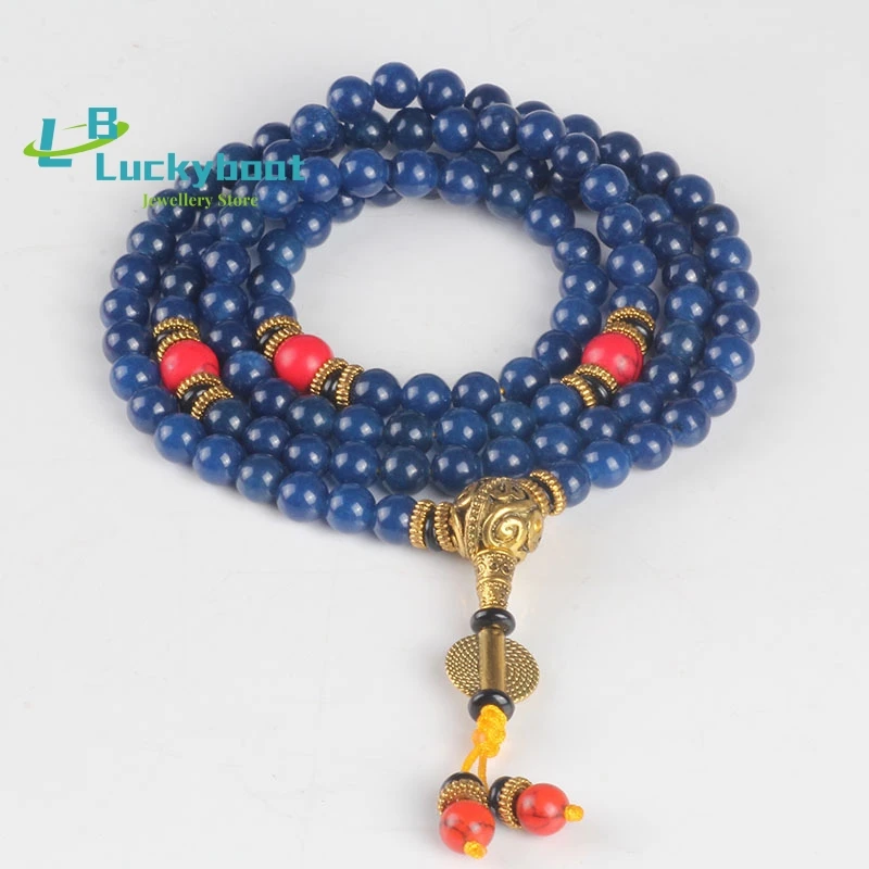 Trendy 108 Beads Prayer Mala Tibetan 6/8mm Lapis Lazuli Healing Bracelets Men or Women's Yoga Meditation Jewelry