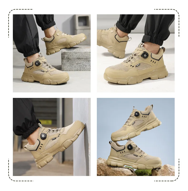 Drehknopf-Schutzschuhe, atmungsaktiv für den Sommer, Sicherheitsschuhe für Herren, stoßfest, durchstichsicher, Arbeitssneaker, Stahlkappenschuhe – Detail 18