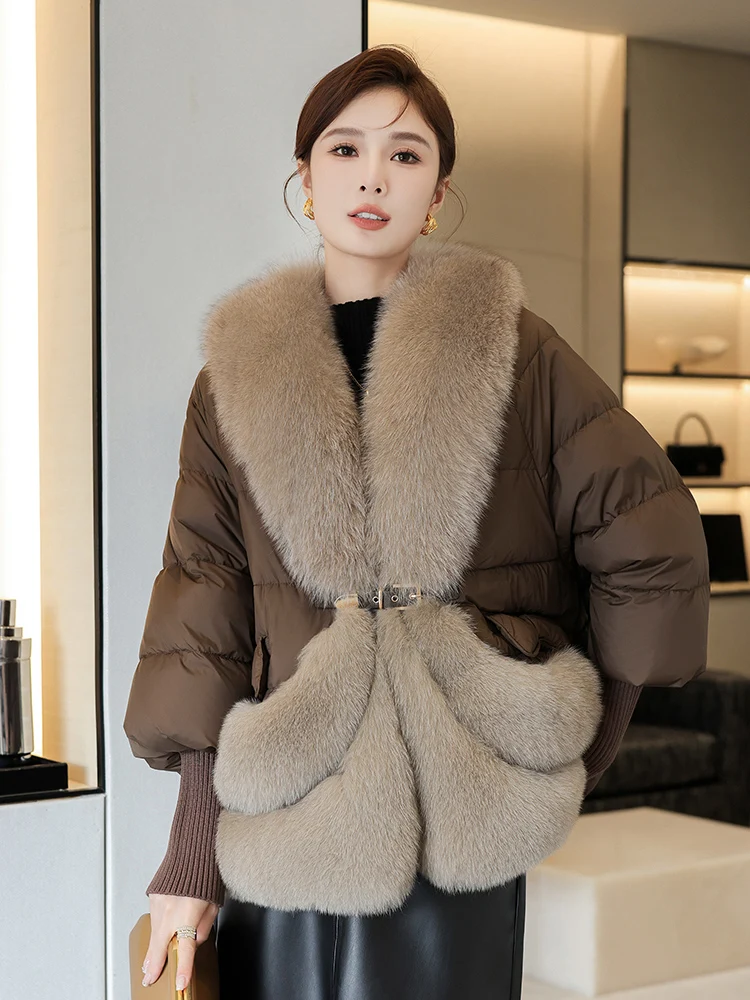 Fashion Winter Women\'s Warm Goose Down Jacket Real Natural Fox Collar Thick Coat Luxury Outwear Female Coat Puffer Jacket