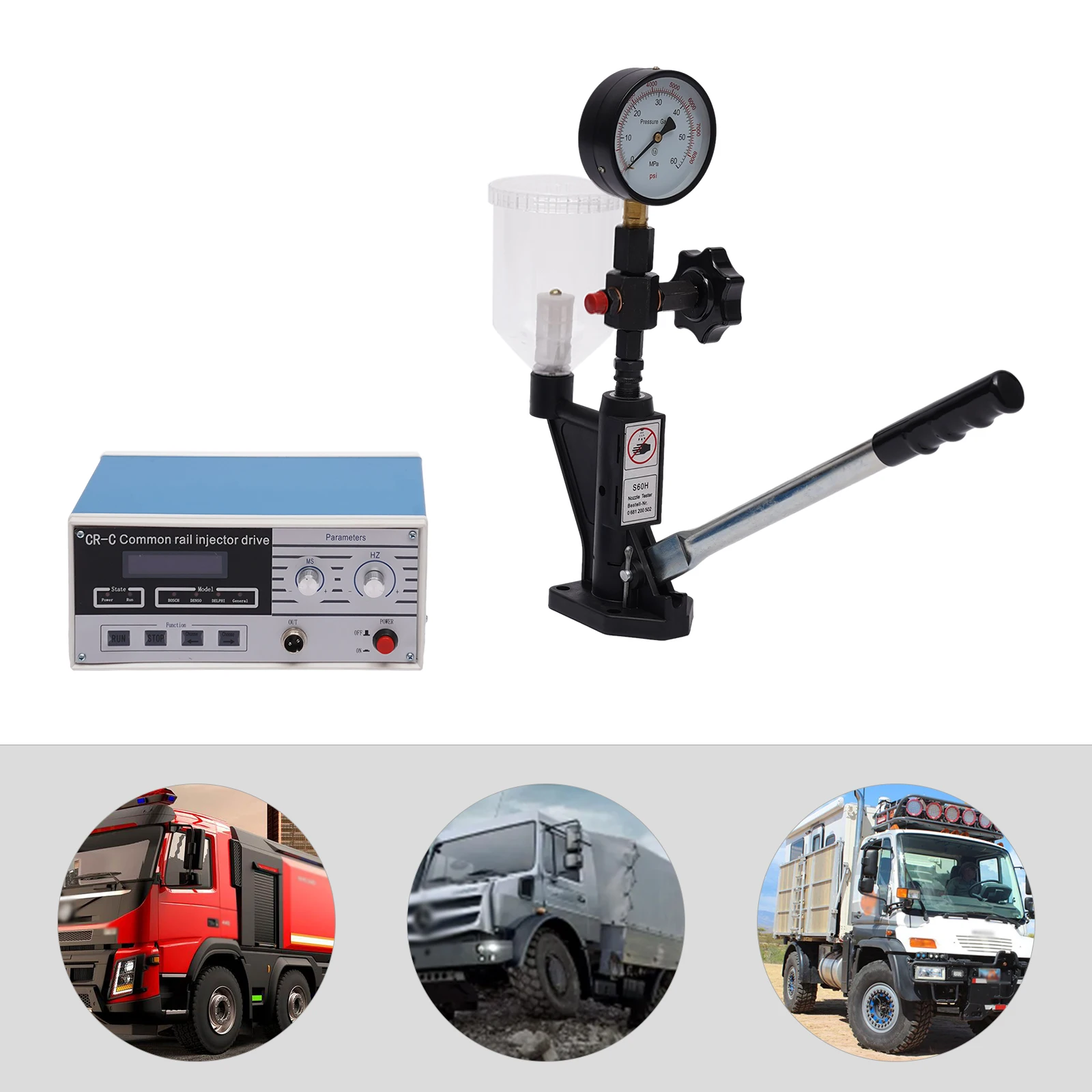 Common Rail Injector Tester Kit + S60h Fuel Nozzle Cr-C Multifunction Diesel Injector Tester Electromagnetic Injector Testor