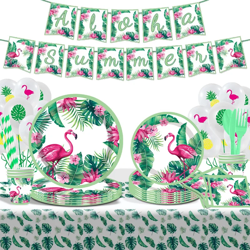 

Flamingo Party Supplies Set Hawaii Tropical Decorations for Girls Kids Birthday Summer Cutlery Paper Plates Disposable Tableware