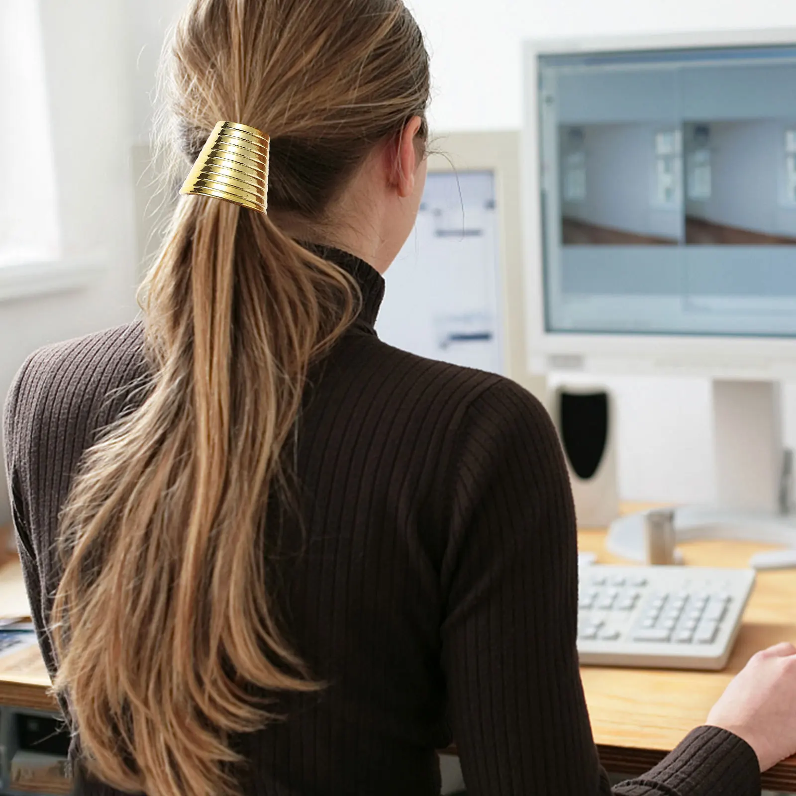 

8pcs Ponytail Holder Cuffs Simulation Metal Clip Hair Jewelry For Women Ponytail Ring Hair Cuff Clip Suitable For Party Wedding