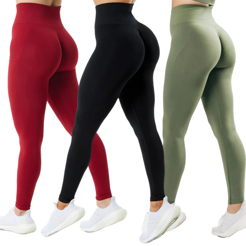 3 Pack Leggings For Women Amplify Seamless Scrunch Leggings Workout Gym Sports Tights Fitness Push Up High Waisted Yoga Pants