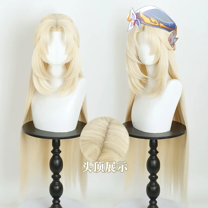 니콜 리인 코스프레 가발 게임 Genshin Impact Codename N 코스프레 할로윈 파티를위한 황금 긴 머리 성인 여성 남성