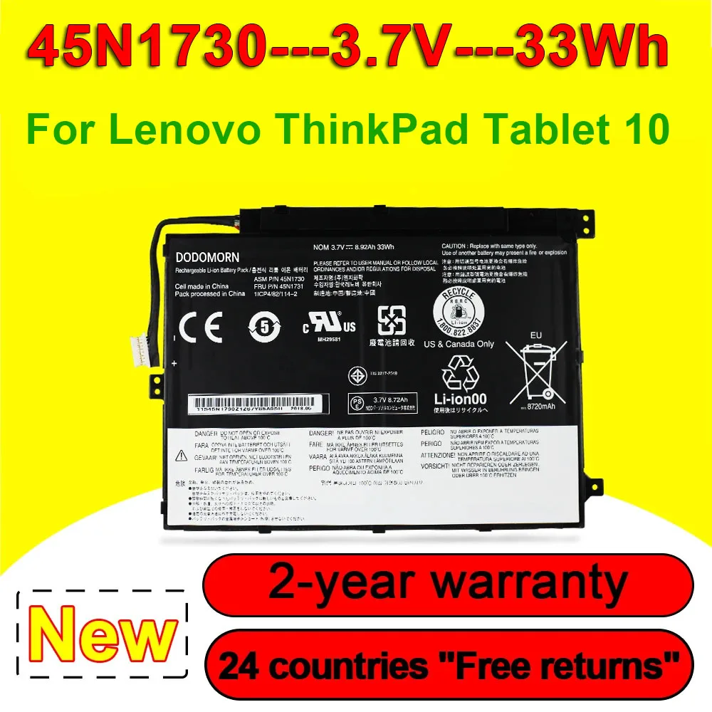 

Аккумулятор 45N1730 для ноутбука Lenovo ThinkPad Tablet 10 20C3001QAU, батарея 45N1728 45N1729 45N1731 45N1732 3,7 в 33 Втч с номером отслеживания