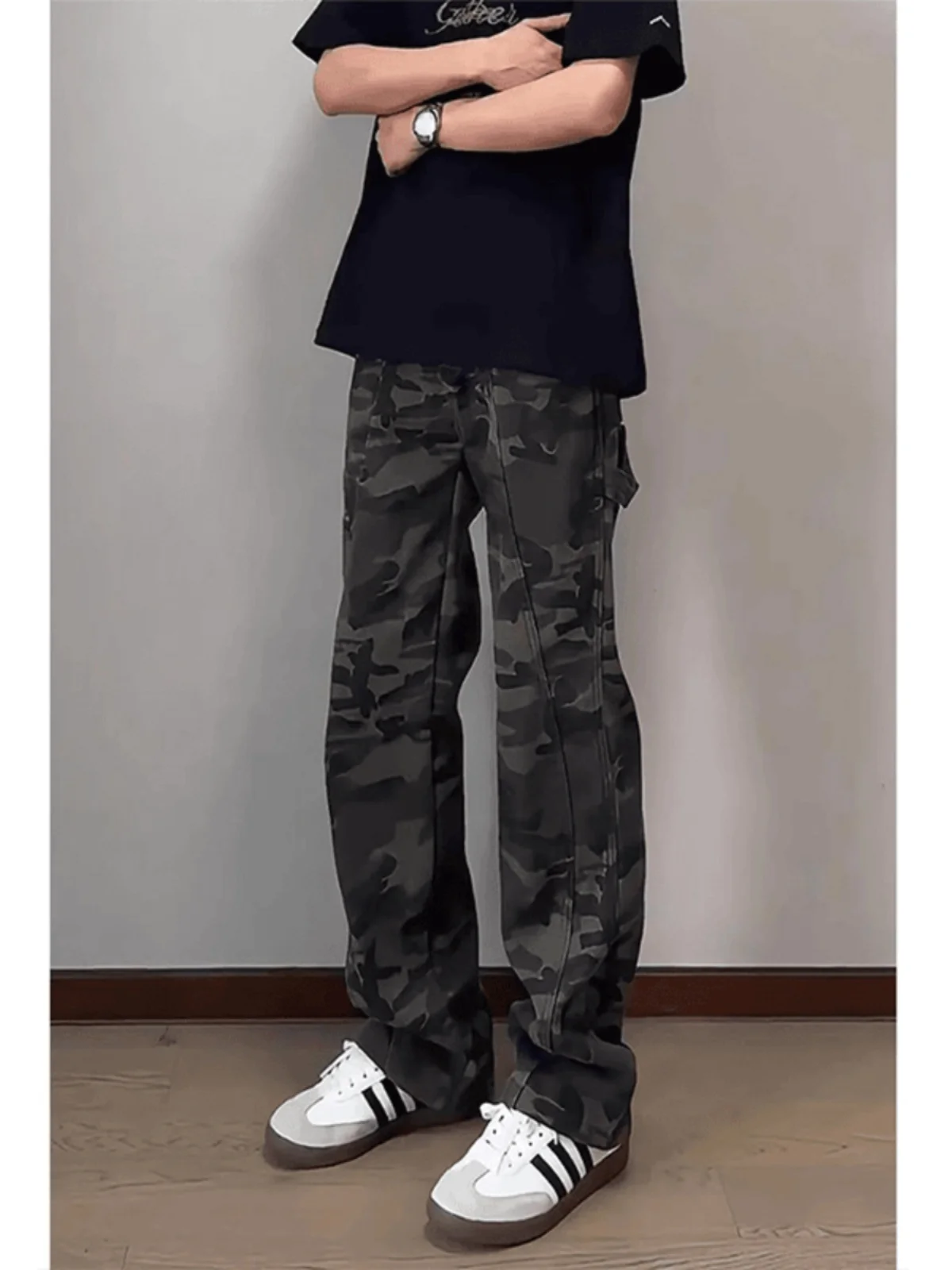 

Military Green 21st Century Camouflage Jeans American High Street Men's Extended Length Straight Leg Logging Workwear Summer