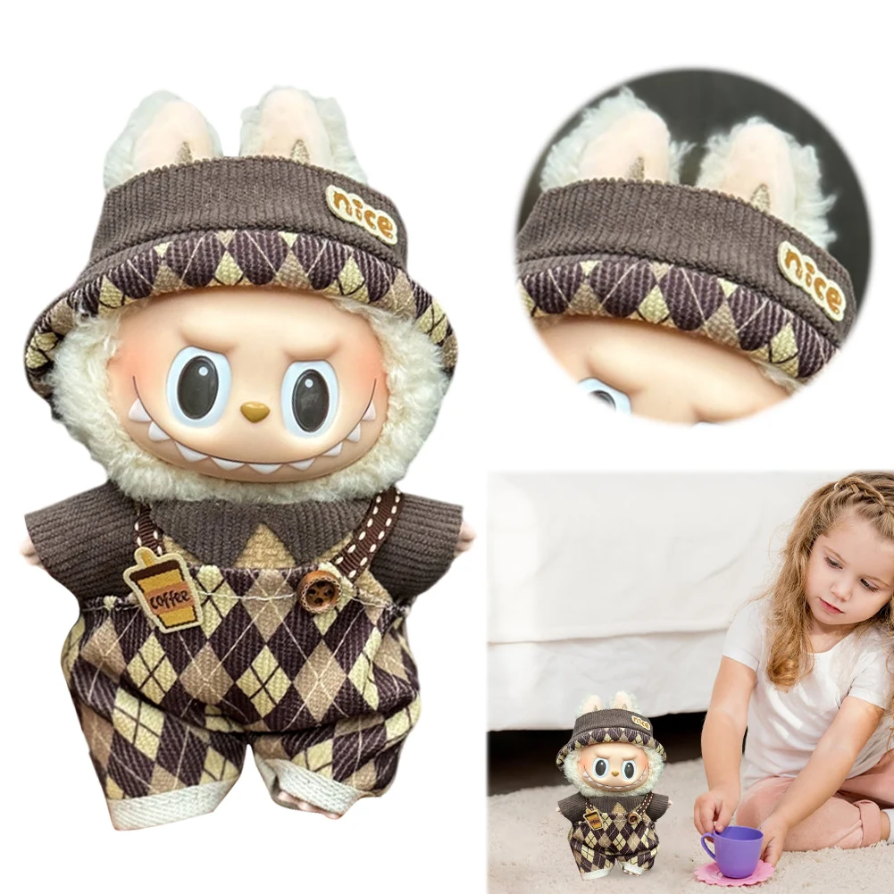 لعبة حيوانات كرتونية وزرة دمى كاواي قطيفة مزخرفة مع قبعة ملابس دمية محشوة لدمية 17 سنتيمتر