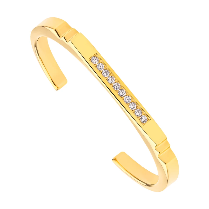 

Cubic Zirconia Gold Plated Open Bangle, Wholesale Simple Design Gold Bracelet Bangle for women