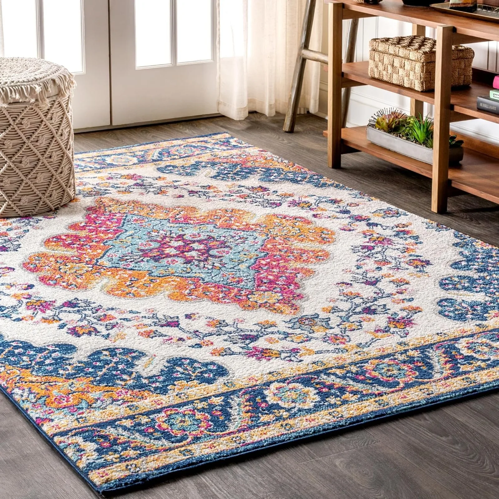 

US BMF106A-13 Bohemian FLAIR Boho Vintage Medallion Blue/Multi 10 ft. x 13 ft. Area Rug for Bedroom, Kitchen, Living Room,