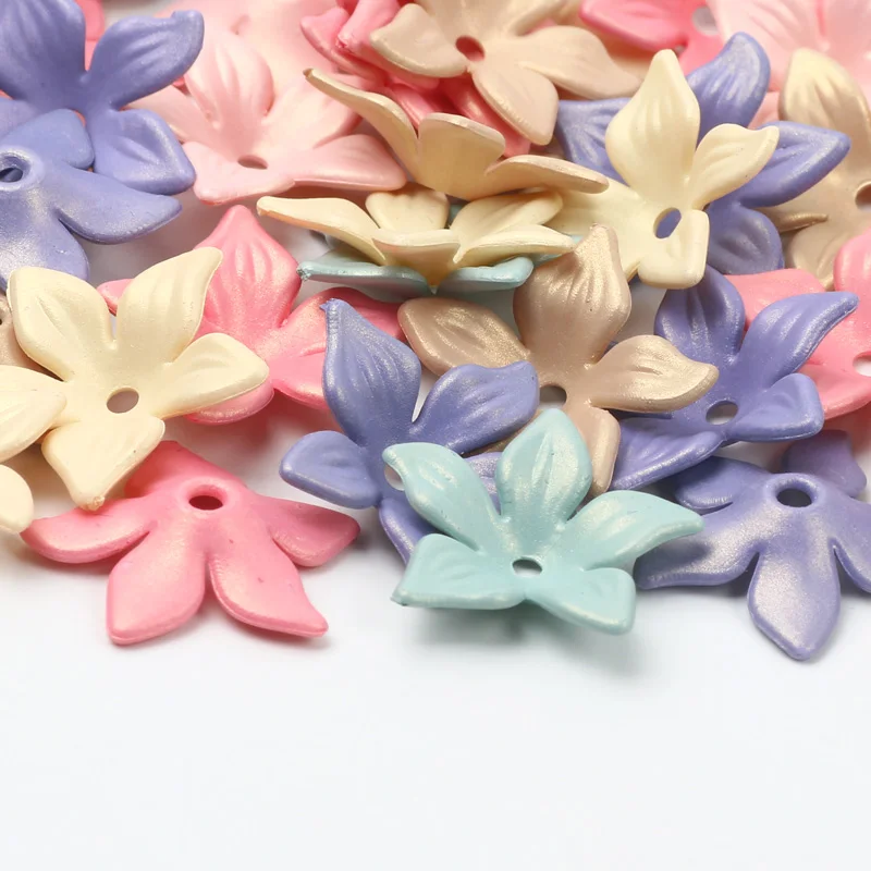 Matte Scrub Color Flower 50pcs Acrylic Beads Five Petal Charm For Making Jewelry Bead DIY Jewelry Necklace Keychain Accessories