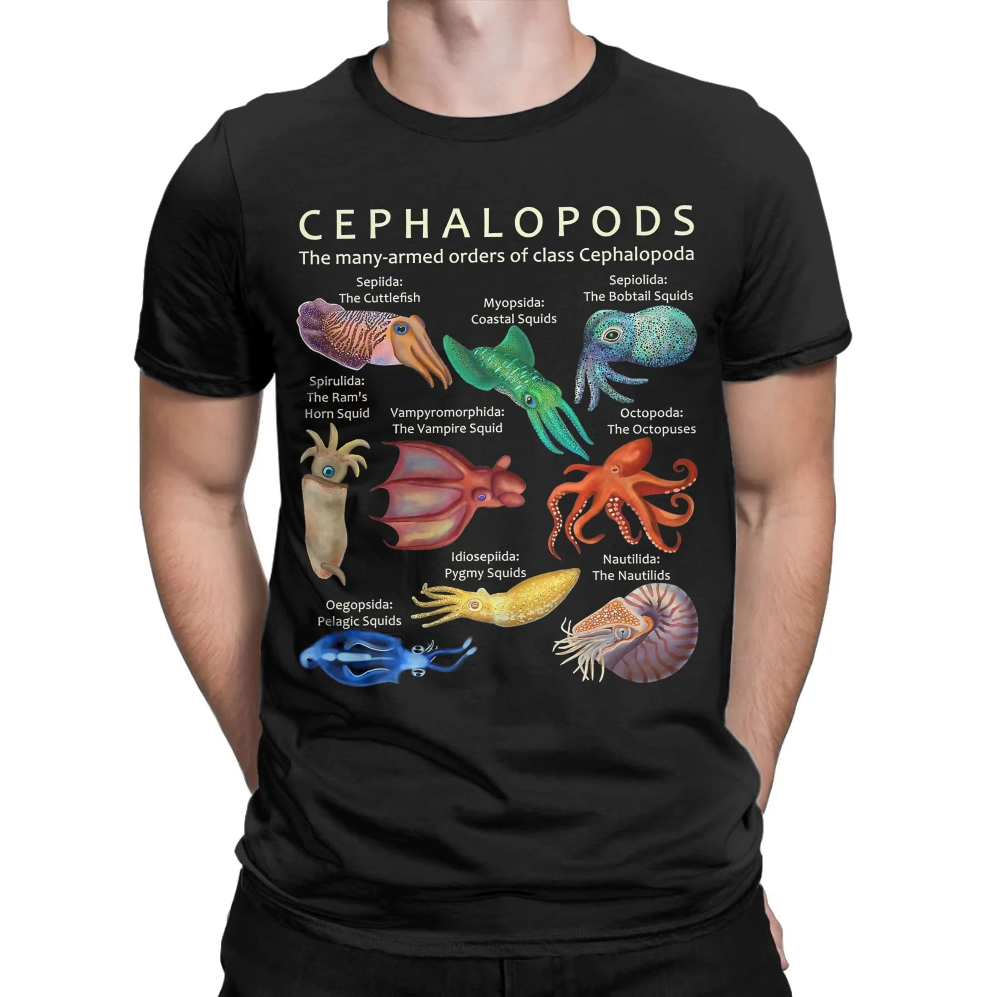The Cephalopod- الأخطبوط الحبار الحبار و نوتيلوس تي شيرت للرجال القطن الخالص مذهلة تي شيرت الجولة الرقبة تيز القمم فكرة تيز