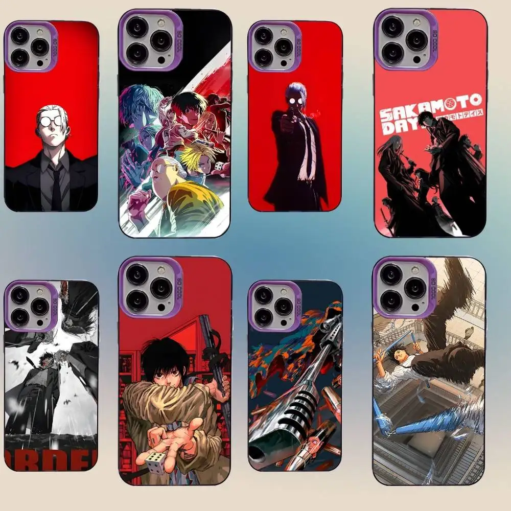 

S-Sakamoto D-Days cartoon Phone Case For iPhone 16,15,14,13,12,11,Mini,Pro,SE,MAX,plus,Purple Matte Silicone Cover