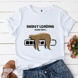Women Lady Oversize T-shirt Tees Female Korean Fashion Summer Energy Loading Please Wait Lazy Sloth Cartoon Graphic Clothes Tops