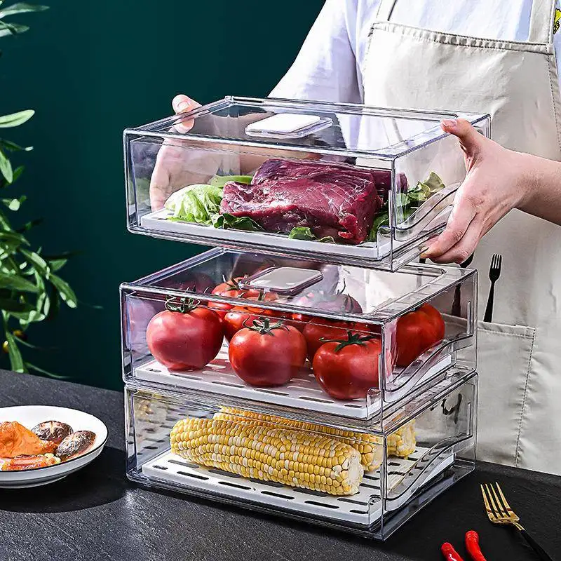 Kitchen Fridge Freezing Drawer Straining Water Storage Food Grade Fruit Vegetable Box Freshness Preservation Organizer Tool