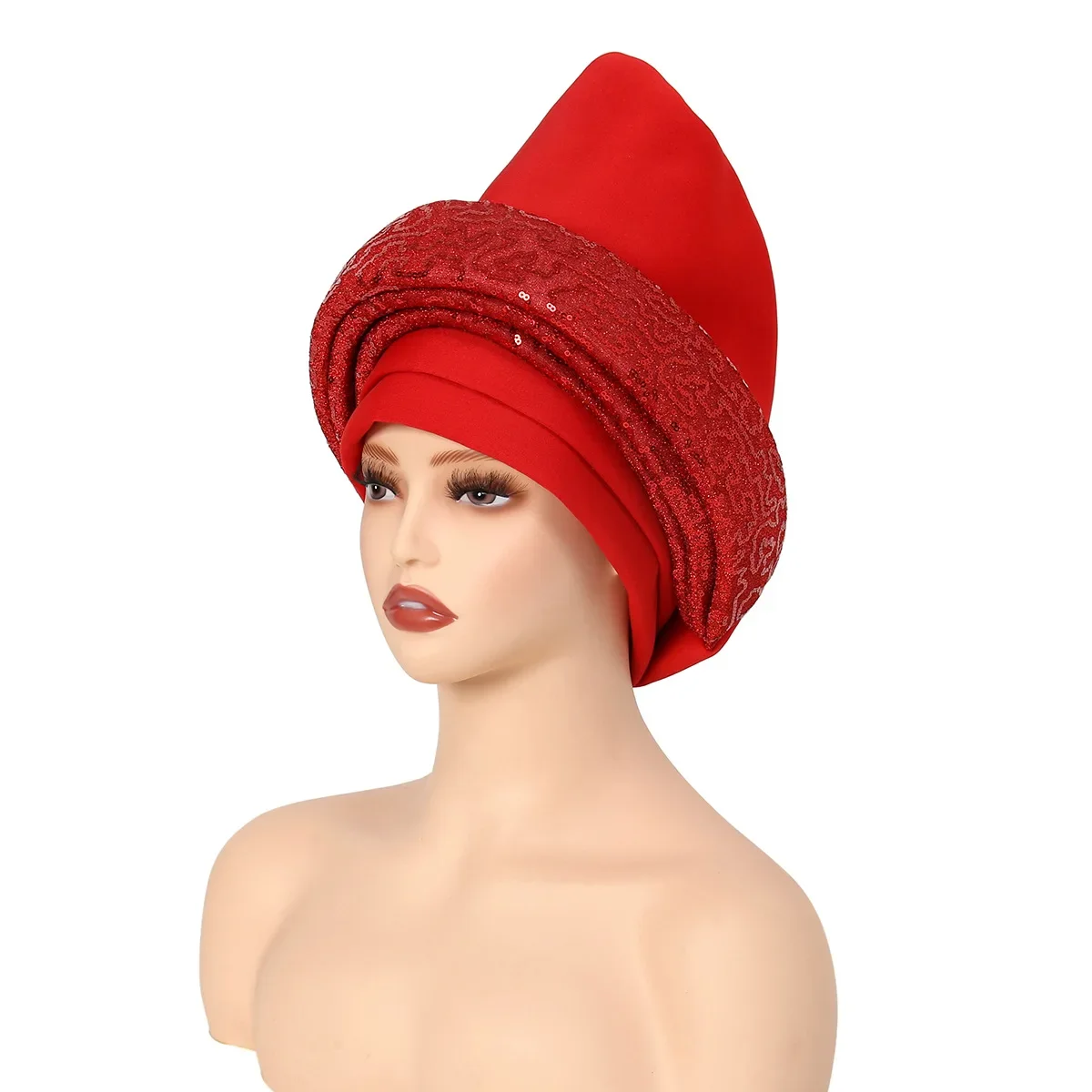 Nigerian Wedding Geles African Headtie Auto Gele Turbans for Women Aso Oke Fabric Muslim Headwear Headpiece Female Head Wraps