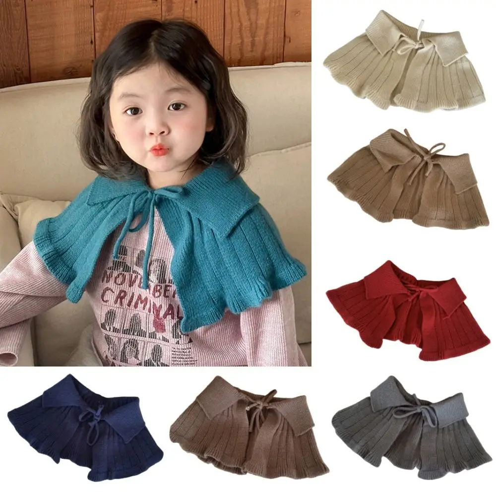 Warm Kids Knitted Shawl Solid Color Out All-match Ponchos Cape Tulle Baby Children Neck Scarf Fashion Temperament Cardigan