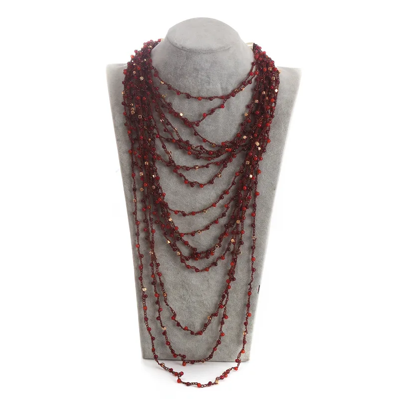 

2025 New Bohemian Multilayer Beaded Necklace Women Exaggerated Handmade Knit Choker Wholesale Hot Sale European Style