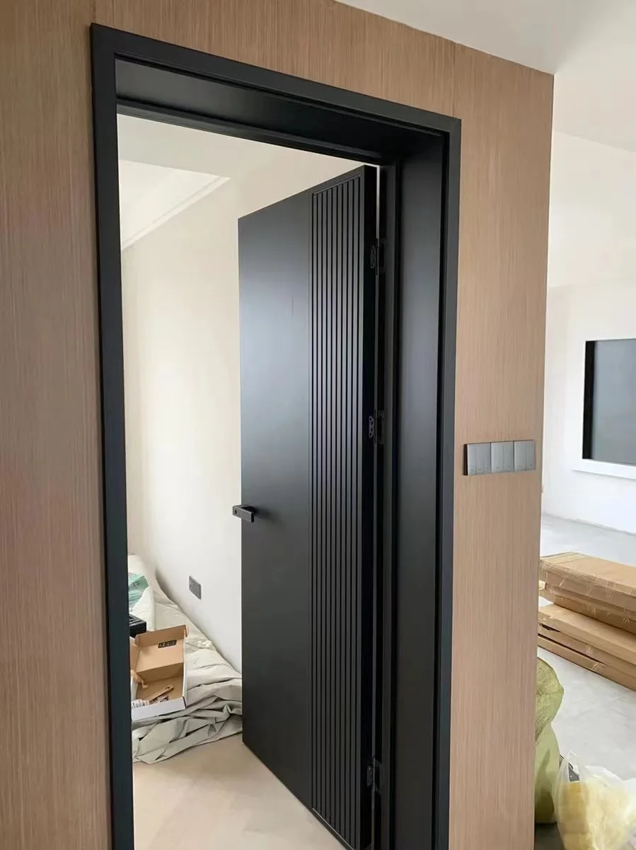 Black minimalist modern door, wooden door, solid wood composite paint free baking paint, bedroom paint free soundproof door