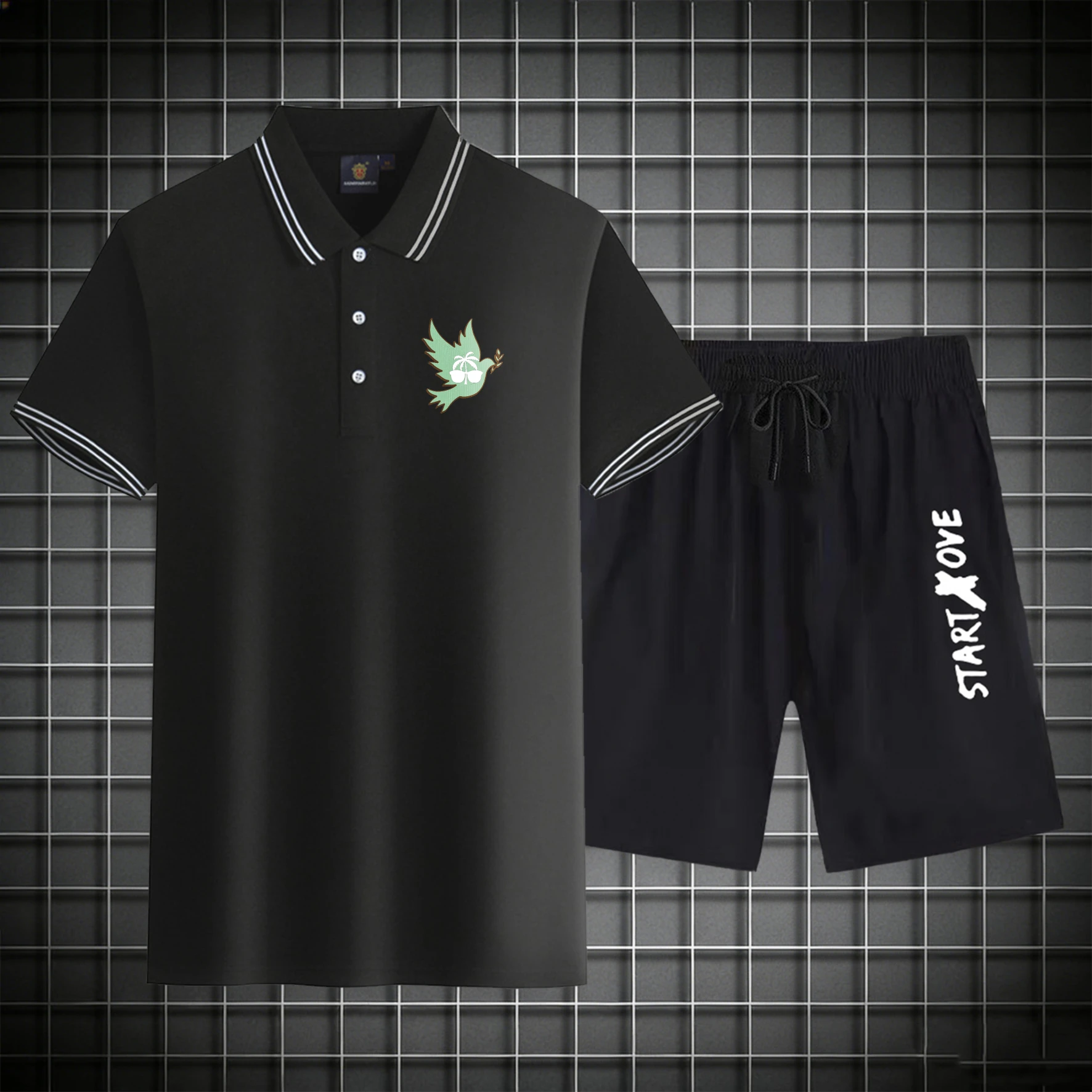 

men's Polos sets 2026 Summer Short sleeve Polyester Y2k tracksuits sweat suit sweatshirt set Printed Graphic sets for men