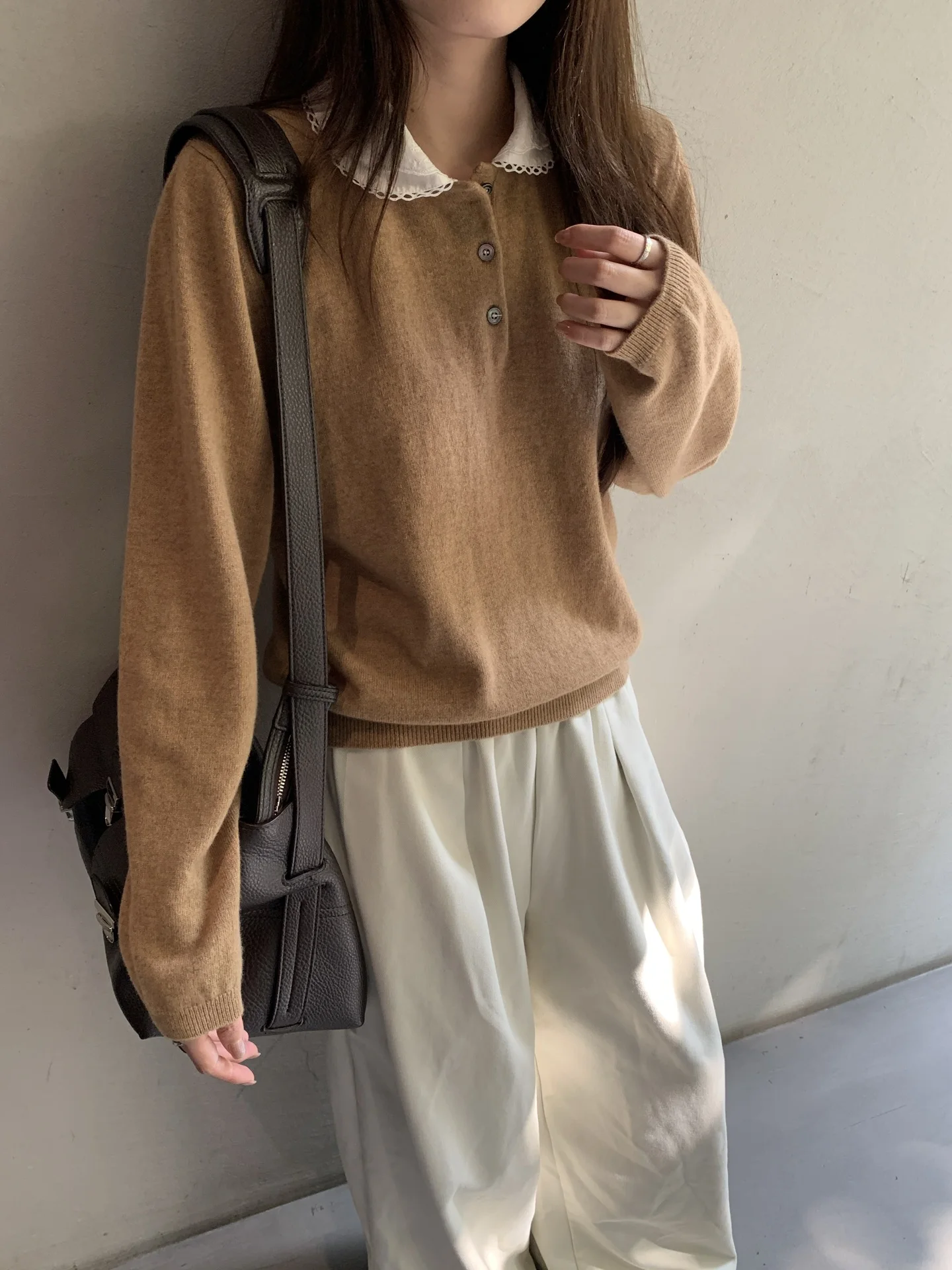 

Lilian Design Doll Collar Patchwork Color Casual Full Wool Autumn Winter Knitted Sweater Women's Faion Commute Sle Long S...