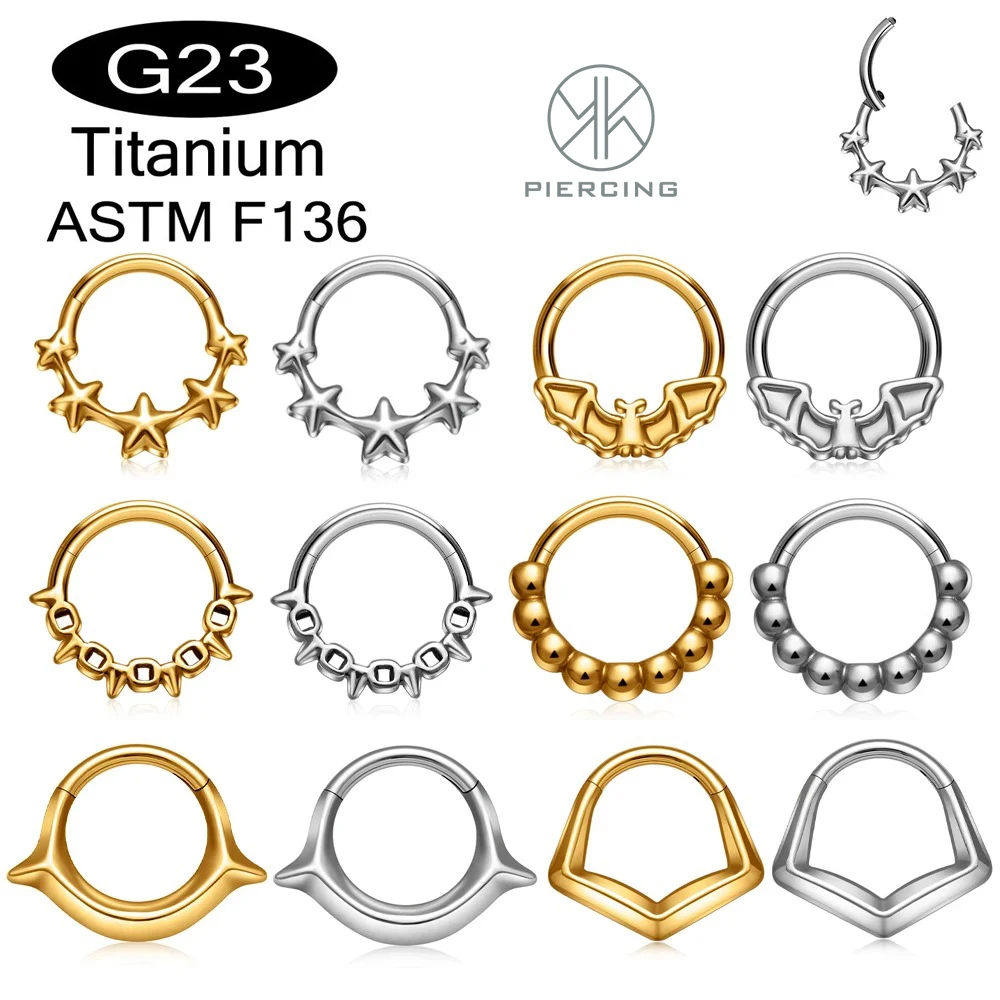 ASTM F136 Titanium Bat Septum Piercing Clicker Star Round Nose Rings 16G Segment Cartilage Helix Daith Hoop Earring Body Jewelry