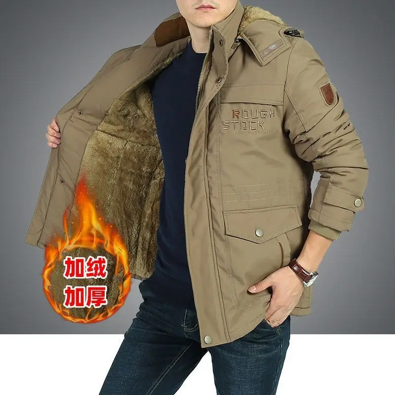 Men's Fashionable European-Style Military-Enthusiast Workwear Cotton-Padded Jacket Winter Fleece Thickened Tactical Coat