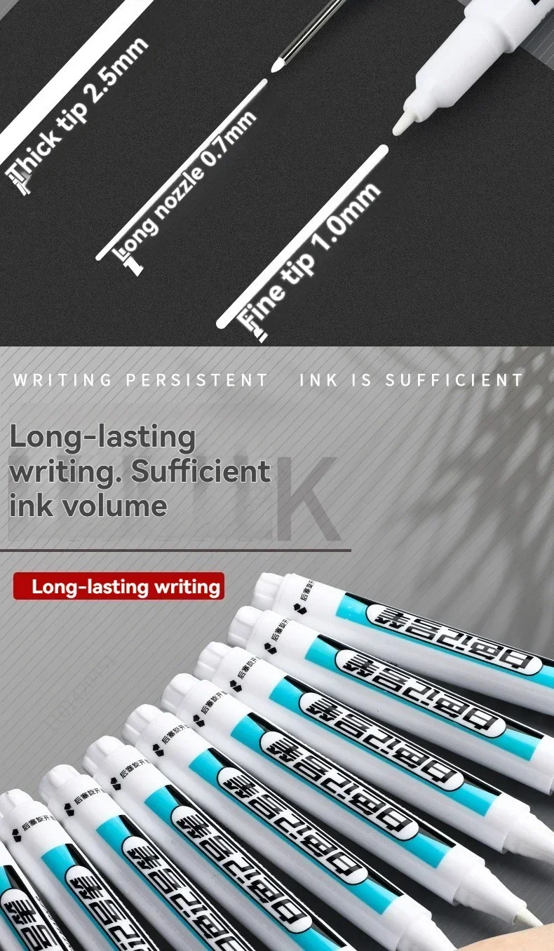 1/10/20 Stück weiße Permanentmarker-Set, 0,7/1,0/45 mm Marker, Farbstift, Tinte für Kunststoff, Leder, Glas, Stein, Metall, Kunstbedarf – Detail 4