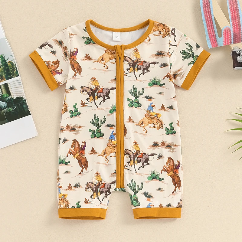 

Adorable Baby Boys Romper with Fun Dinosaur Print Short Sleeve Zipper Jumpsuit for Newborn Infant Summer Outfit Cute Clothes