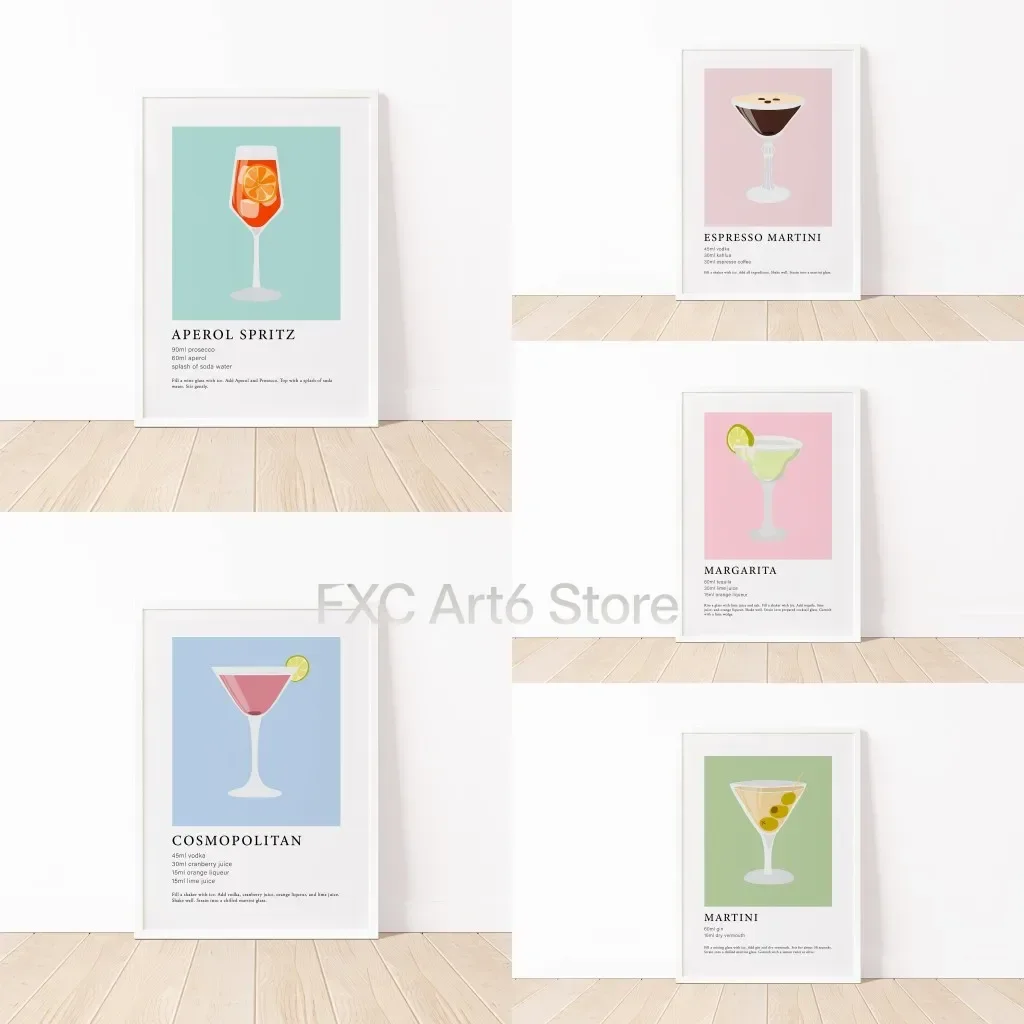 Póster de Lona sin Marco, Moderno, Colorido, Minimalista, con Diseño de Alcohol, Arte de Pared con Estampado de Bebidas, Decoración Estética para Cocina, Bar, Sala de Estar