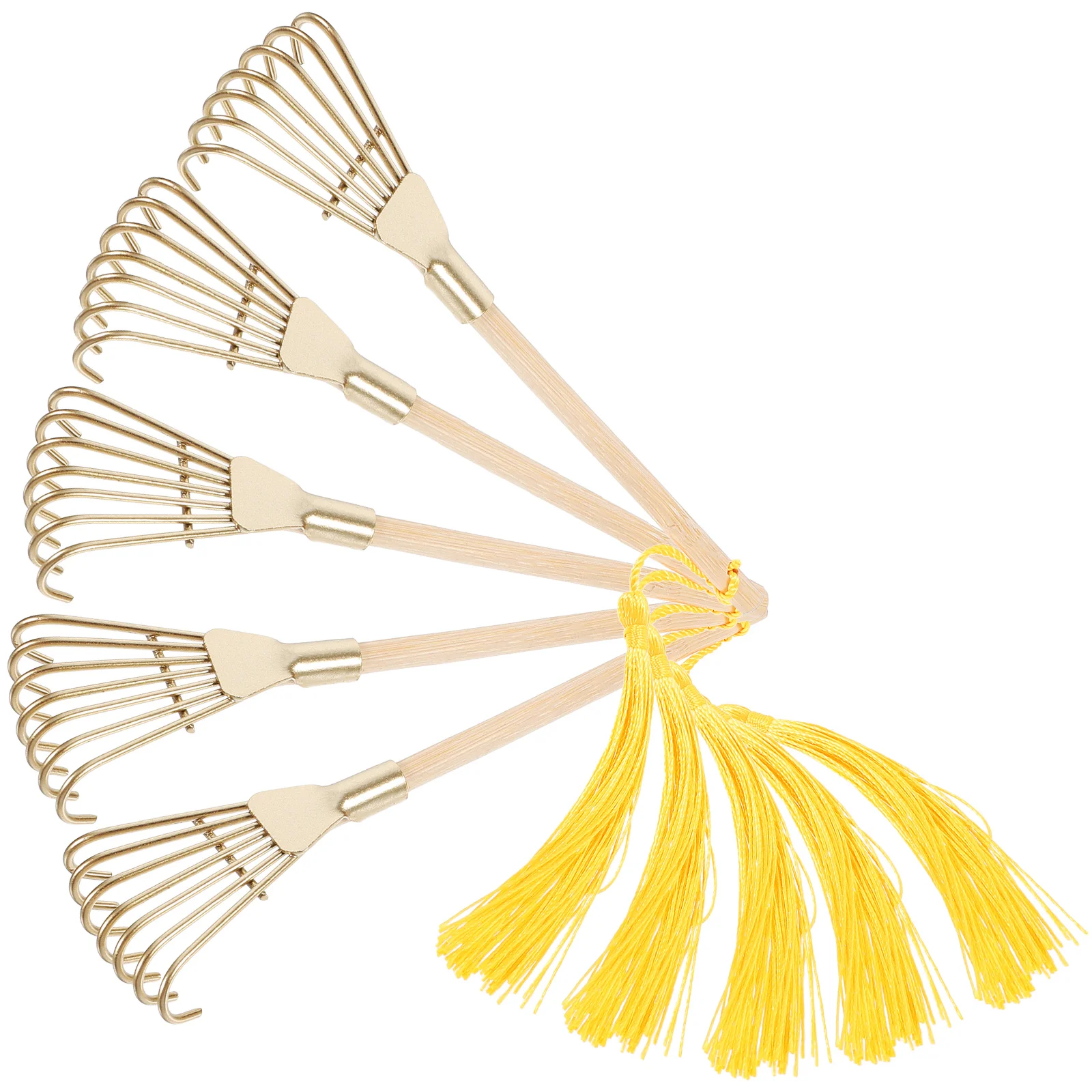 

5Pcs Gold Metal Zen Garden Rake Set Bamboo Handle Smooth Surface Miniature Rake Ornament for Zen Sand Garden Small House Decor